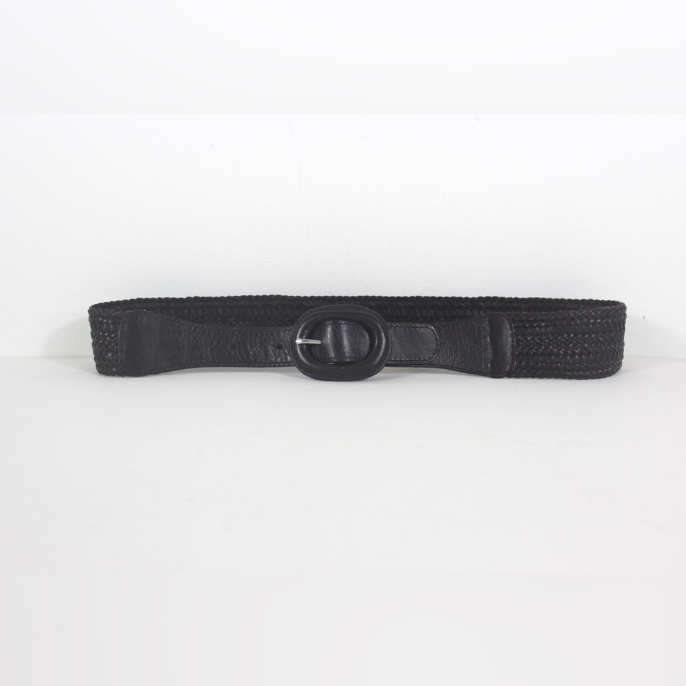 Vintage Wide Woven Brown Leather Belt with a Self Covered Leather Buckle